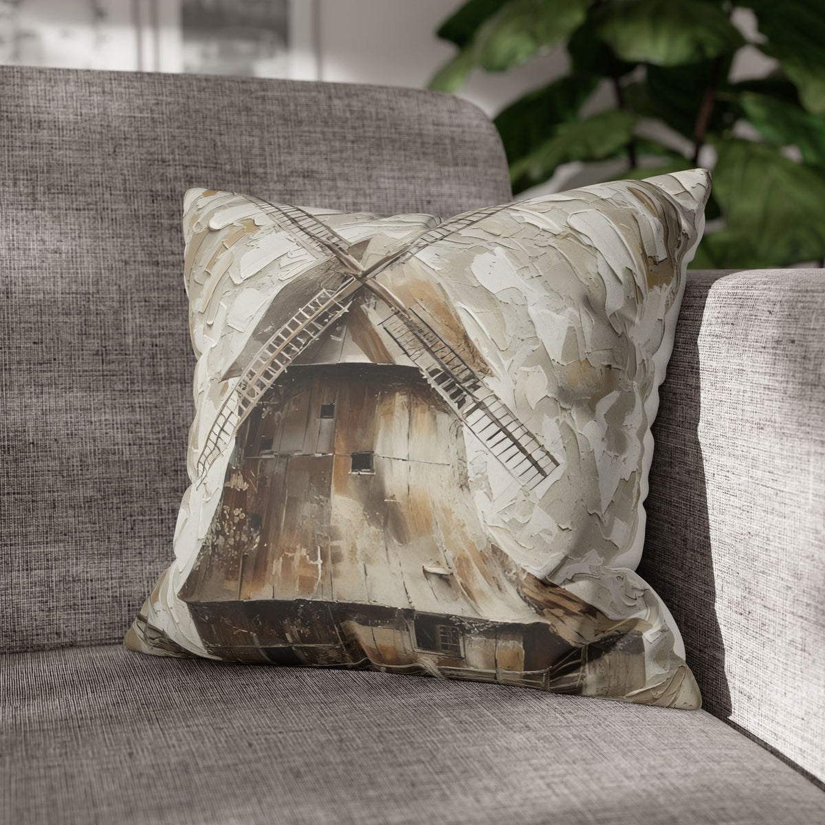 Windmill Faux Suede Pillowcase — Neutral Rustic Coastal Decorative Throw Pillow Cover