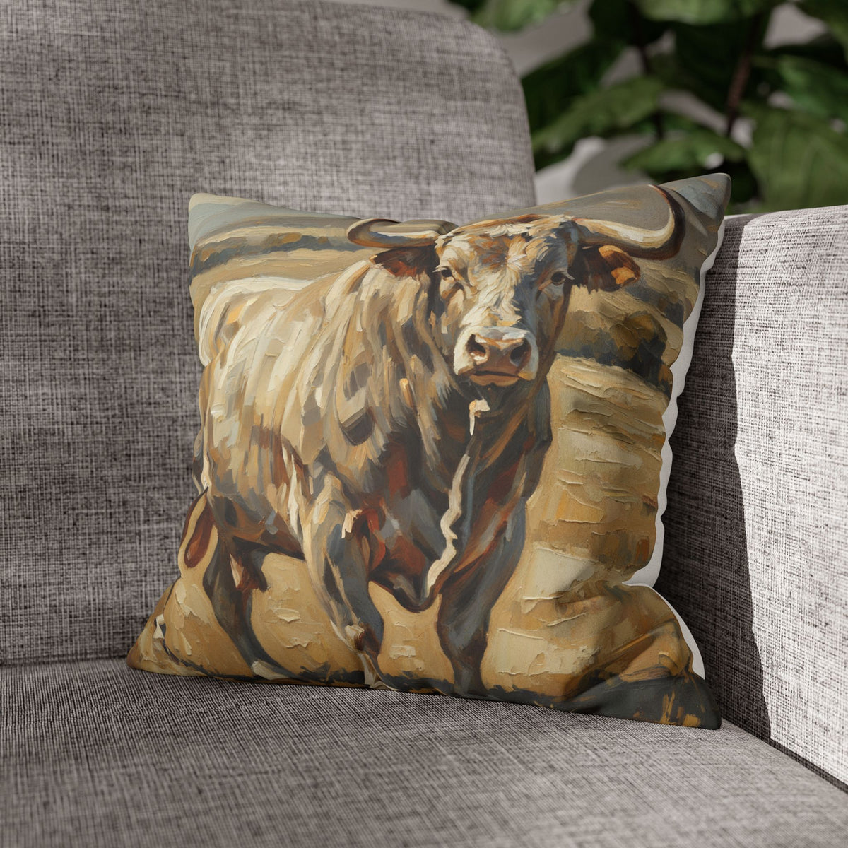 The Bull Pillowcase — Neutral Rustic Coastal Decorative Throw Pillow Cover