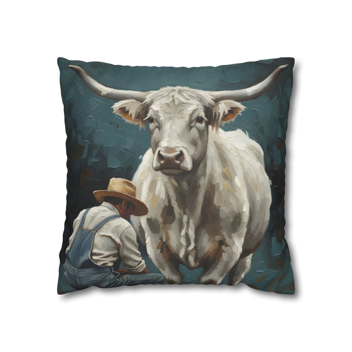 The Morning Milking Pillowcase — Neutral Rustic Coastal Decorative Throw Pillow Cover