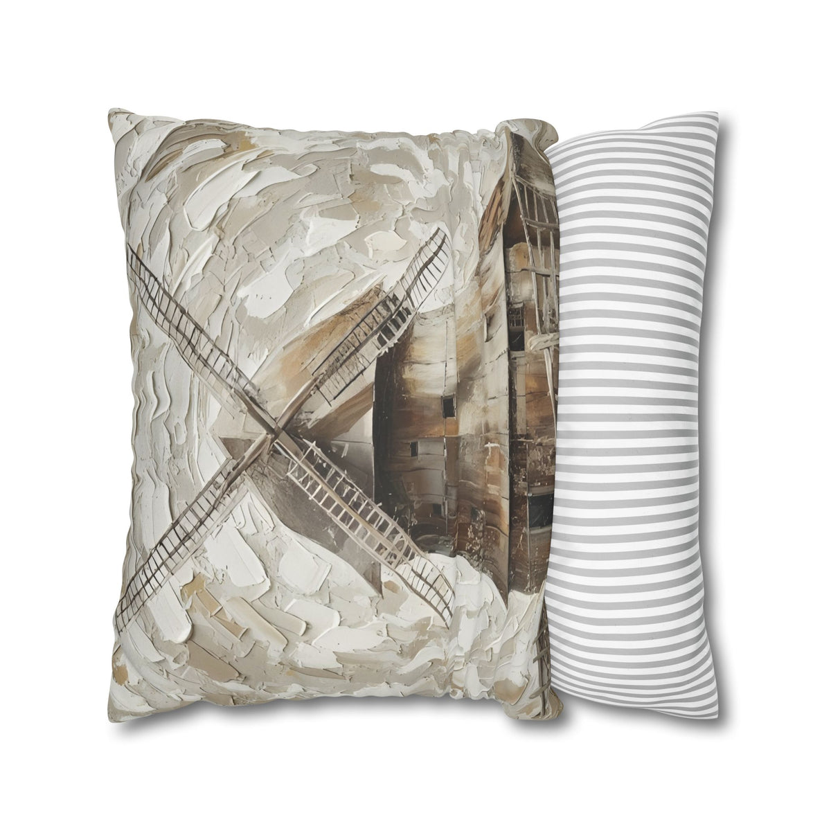 Windmill Faux Suede Pillowcase — Neutral Rustic Coastal Decorative Throw Pillow Cover