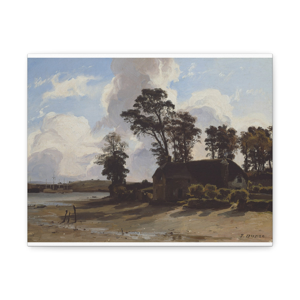 Fine Art Print of "The Estuary Farm" by Jules Dupré Canvas Wall Art Classic Farmhouse Painting