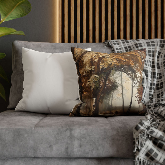 Misty Woodland Trail Pillowcase — Neutral Rustic Coastal Decorative Throw Pillow Cover