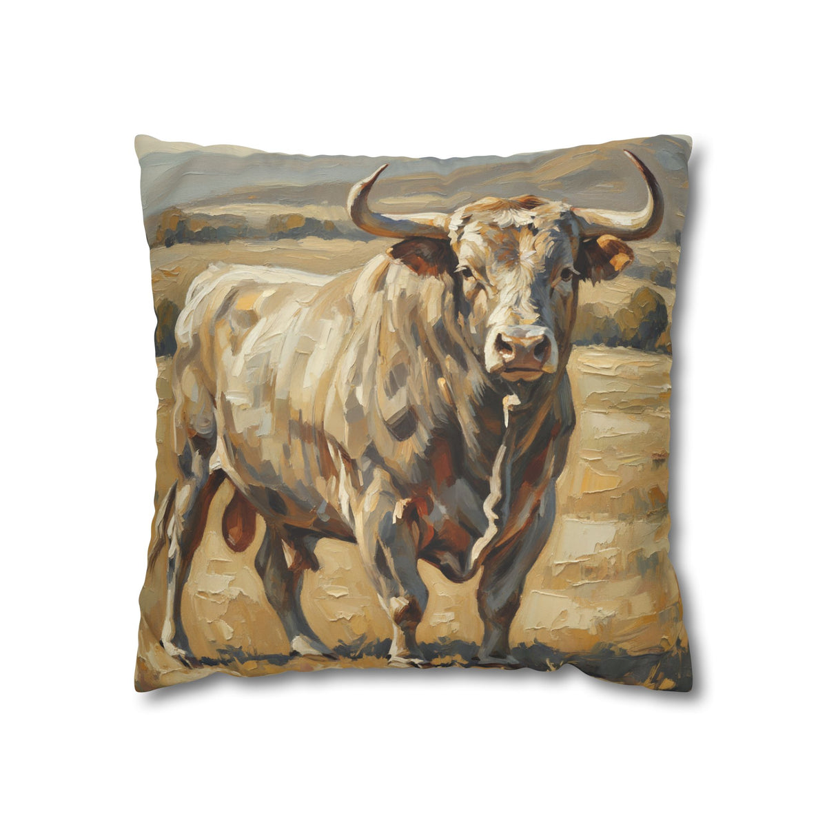 The Bull Pillowcase — Neutral Rustic Coastal Decorative Throw Pillow Cover