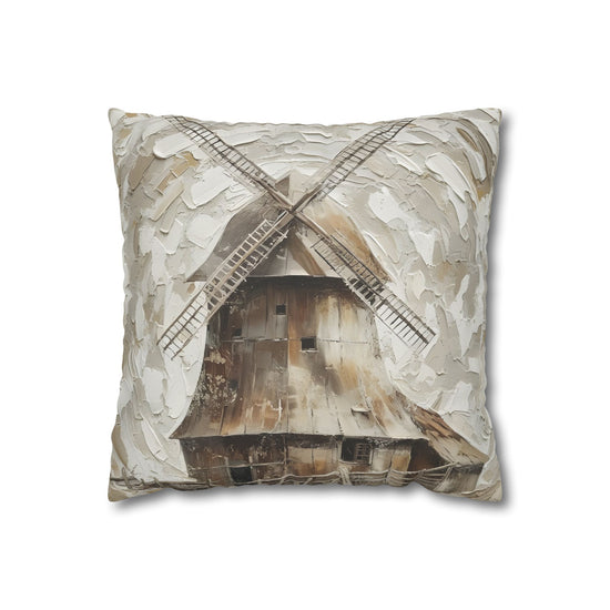 Windmill Faux Suede Pillowcase — Neutral Rustic Coastal Decorative Throw Pillow Cover