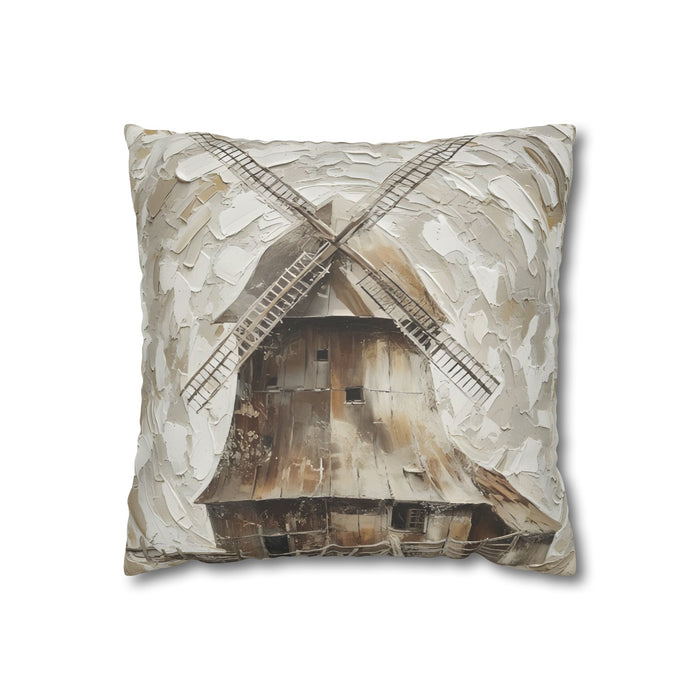 Windmill Faux Suede Pillowcase — Neutral Rustic Coastal Decorative Throw Pillow Cover
