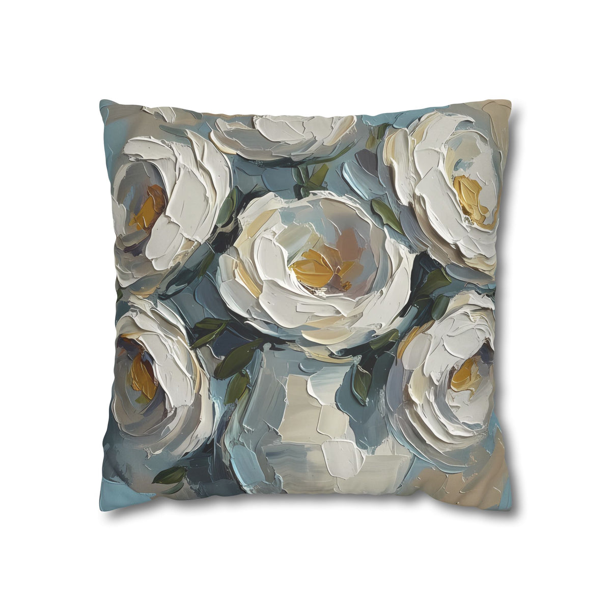 Blue Flowers - Neutral Rustic Coastal Decorative Throw Pillow Cover