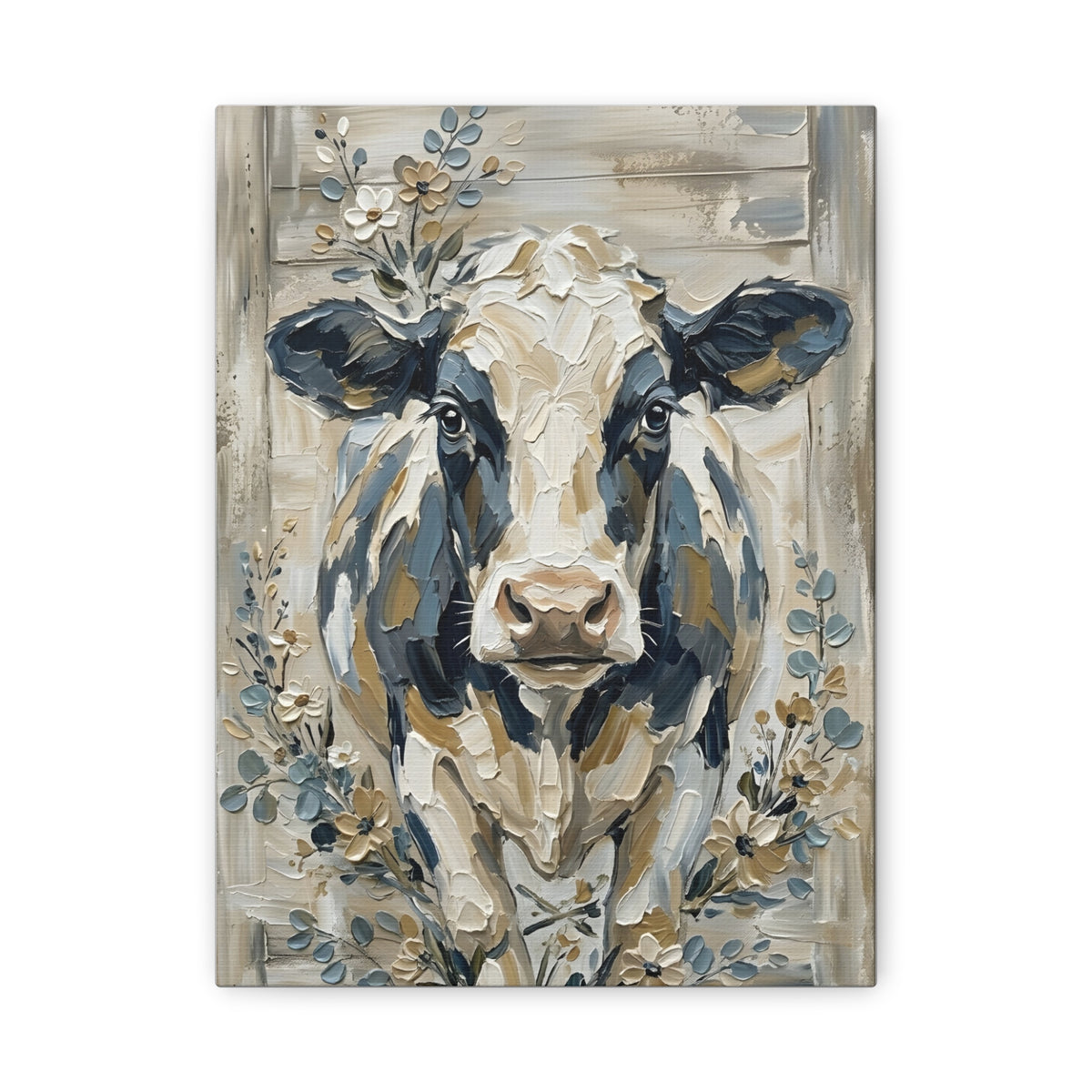 Fine Art Print "Rustic Grace" Original Floral Cow Oil Painting on Canvas (60x80cm)