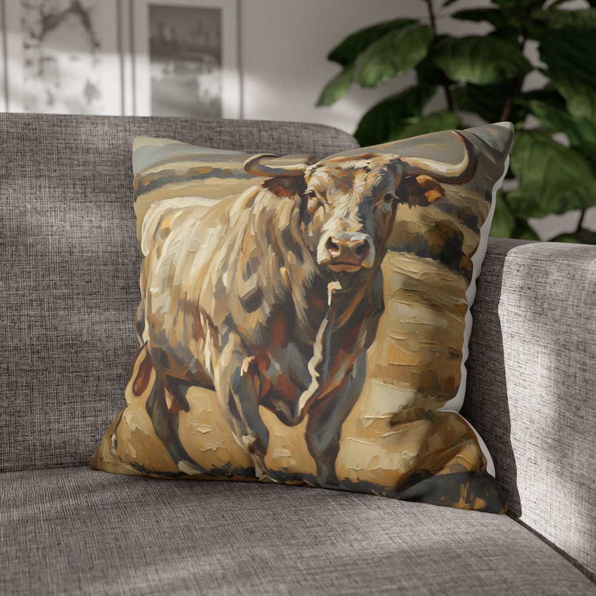 The Bull Pillowcase — Neutral Rustic Coastal Decorative Throw Pillow Cover