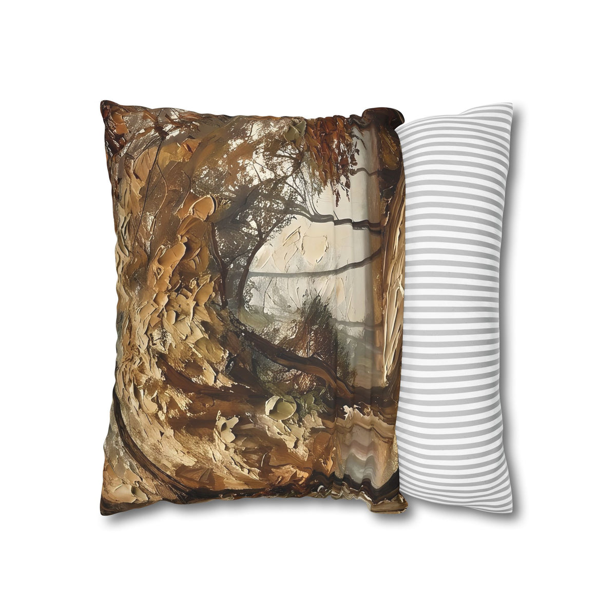 Misty Woodland Trail Pillowcase — Neutral Rustic Coastal Decorative Throw Pillow Cover