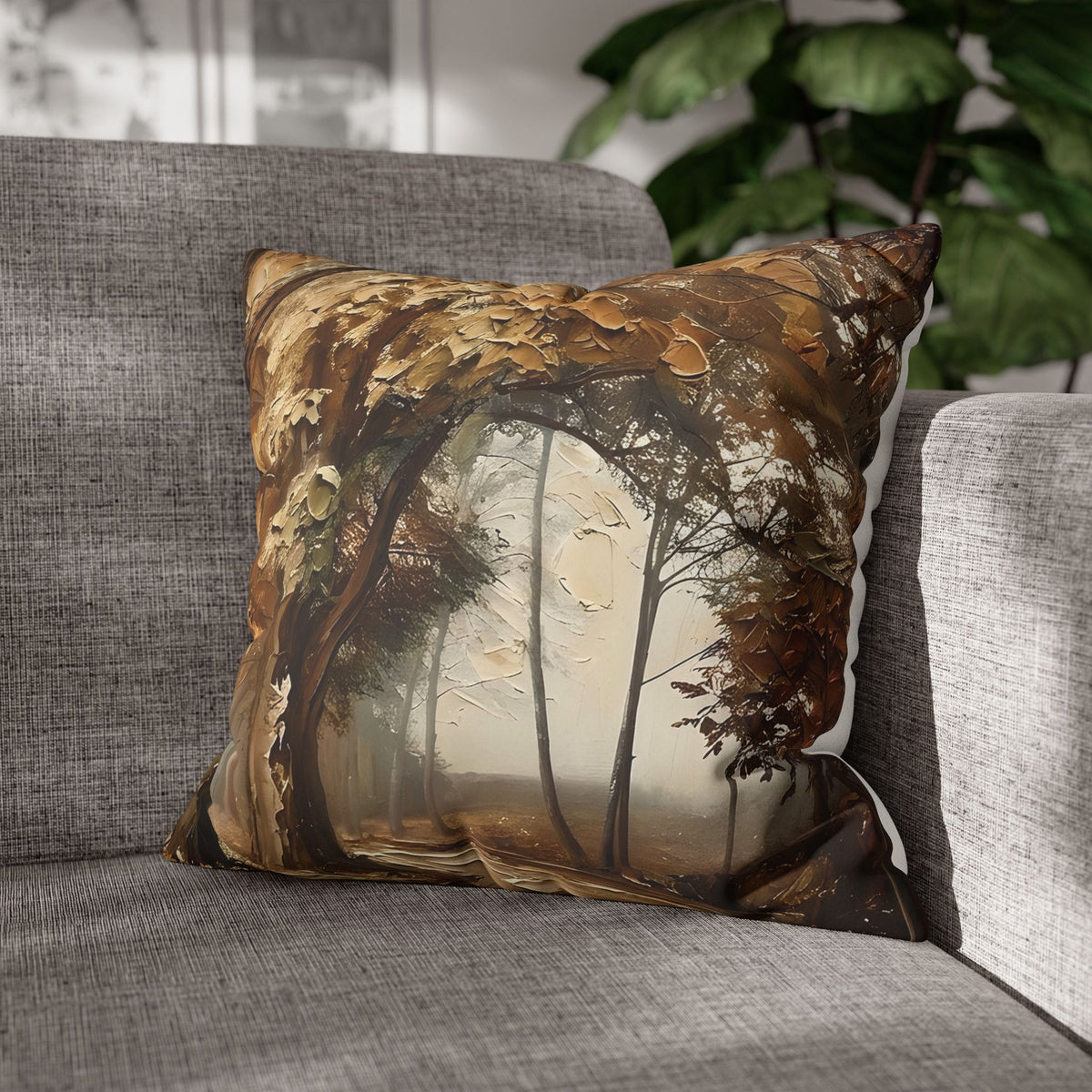 Misty Woodland Trail Pillowcase — Neutral Rustic Coastal Decorative Throw Pillow Cover