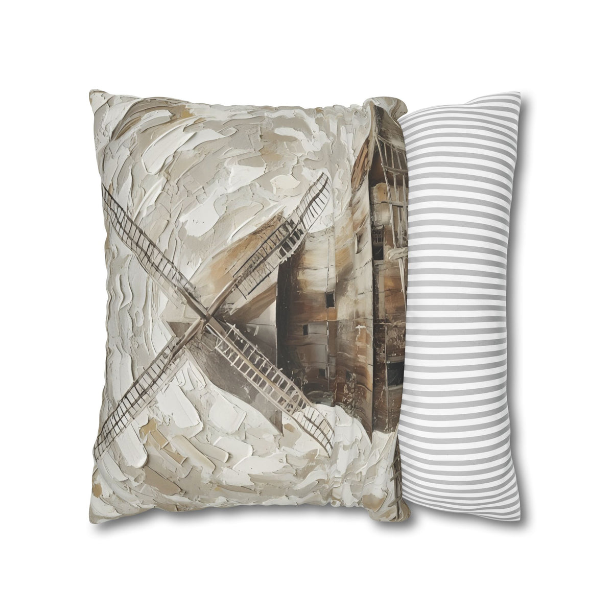 Windmill Faux Suede Pillowcase — Neutral Rustic Coastal Decorative Throw Pillow Cover