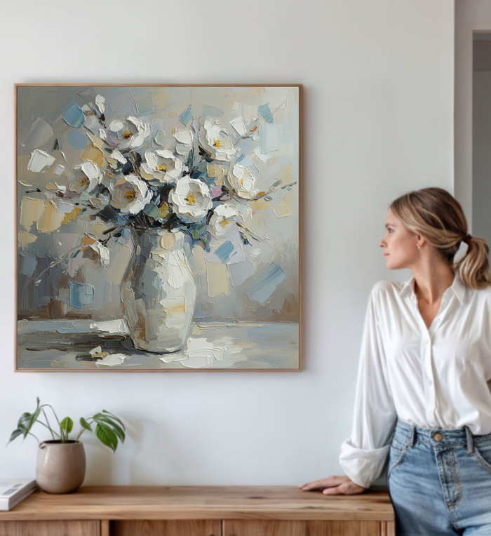 Original Acrylic Painting "White Floral Bouquet" 33x33"