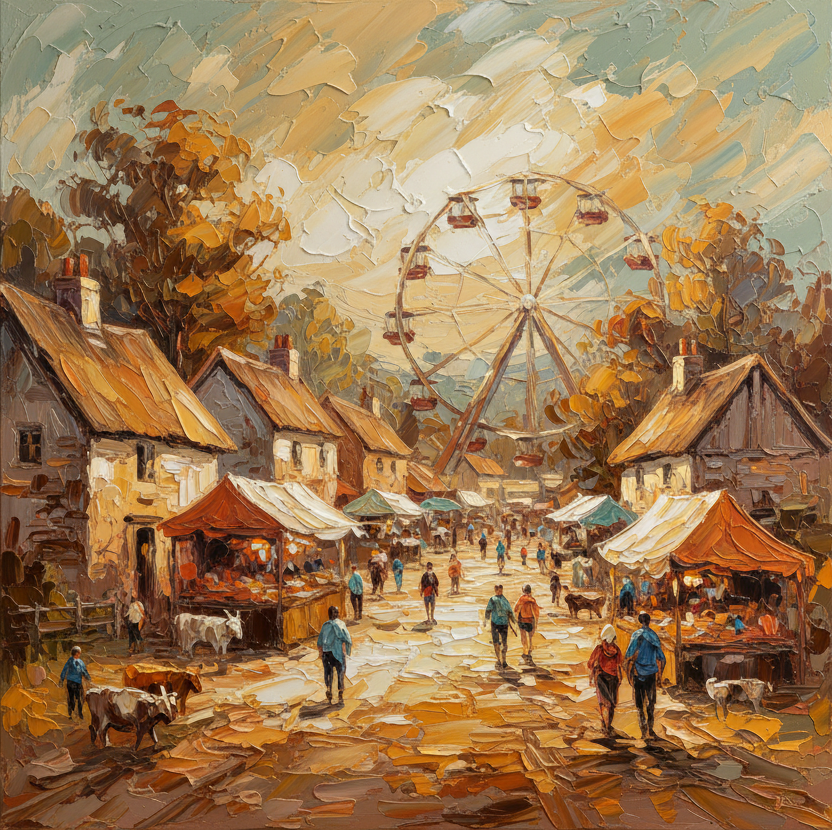 Fine Art Print of "Village Fair" Wall Art Rustic Farmhouse Painting