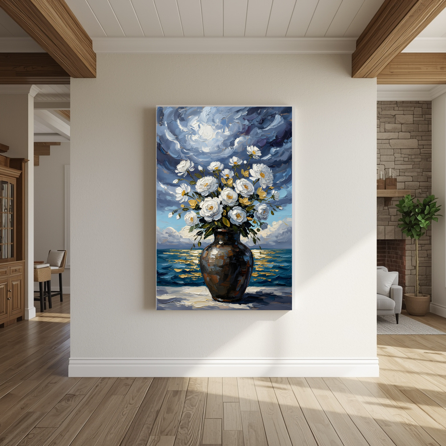 Original Acrilic on Canvas "Midnight Bloom by the Shore" 80x120cm