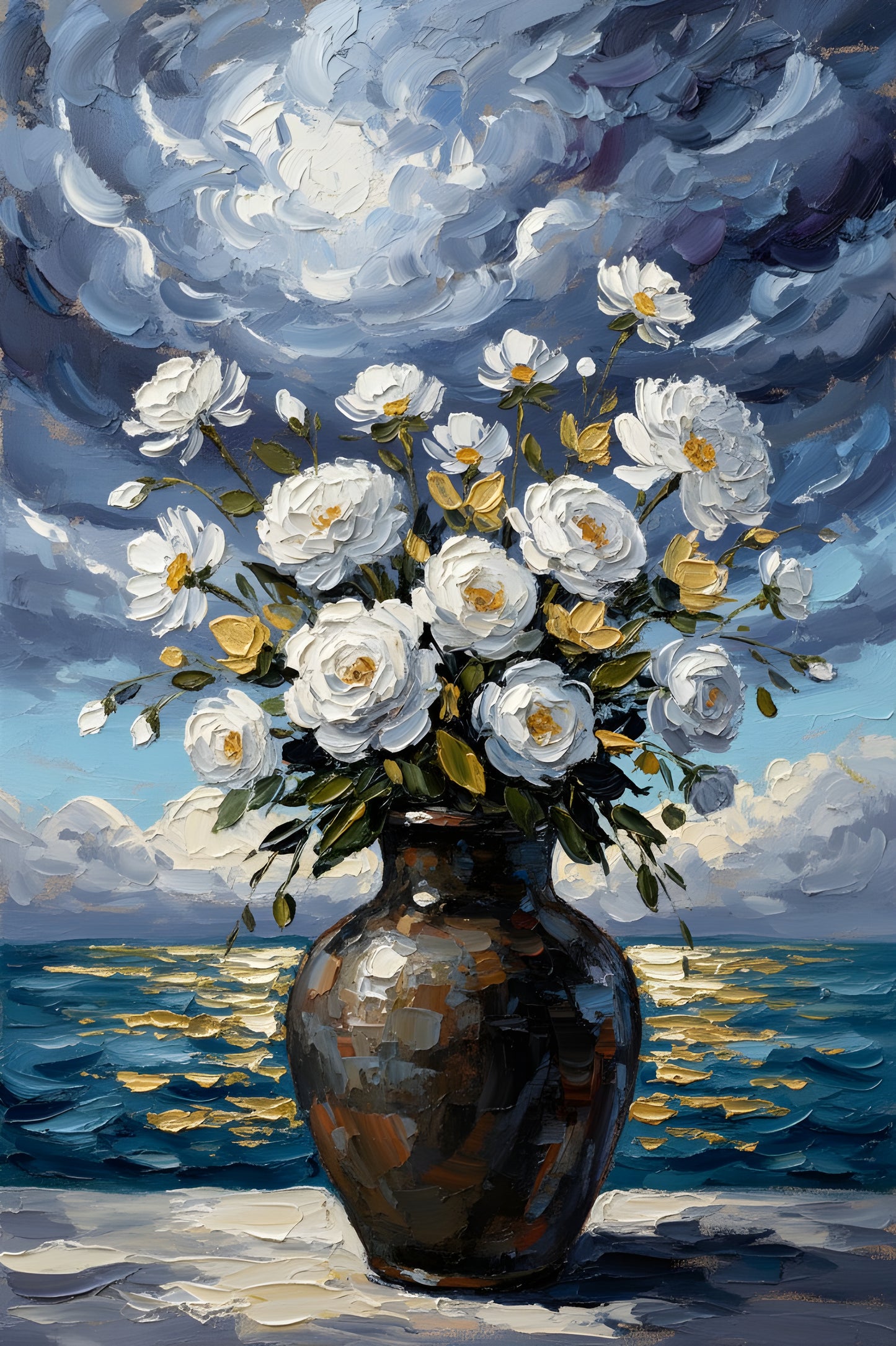 Original Acrilic on Canvas "Midnight Bloom by the Shore" 80x120cm