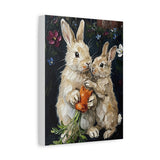 Fine Art Print of "Spring Harmony" (60x80cm) Wall Art Rustic Easter Painting featuring two bunnies with a carrot.