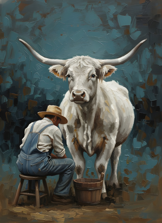 "The Morning Milking" 60x80cm Original Textured Acrilic Painting Modern Farmhouse Wall Art
