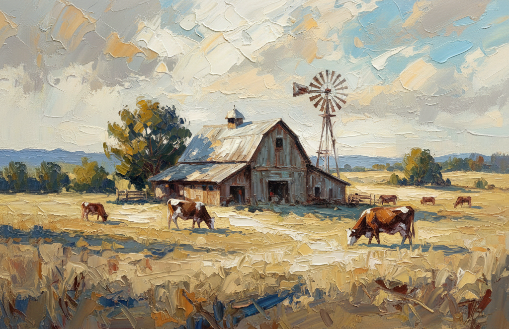 Original Acrylic Painting "Pastoral Homestead" 19x39"