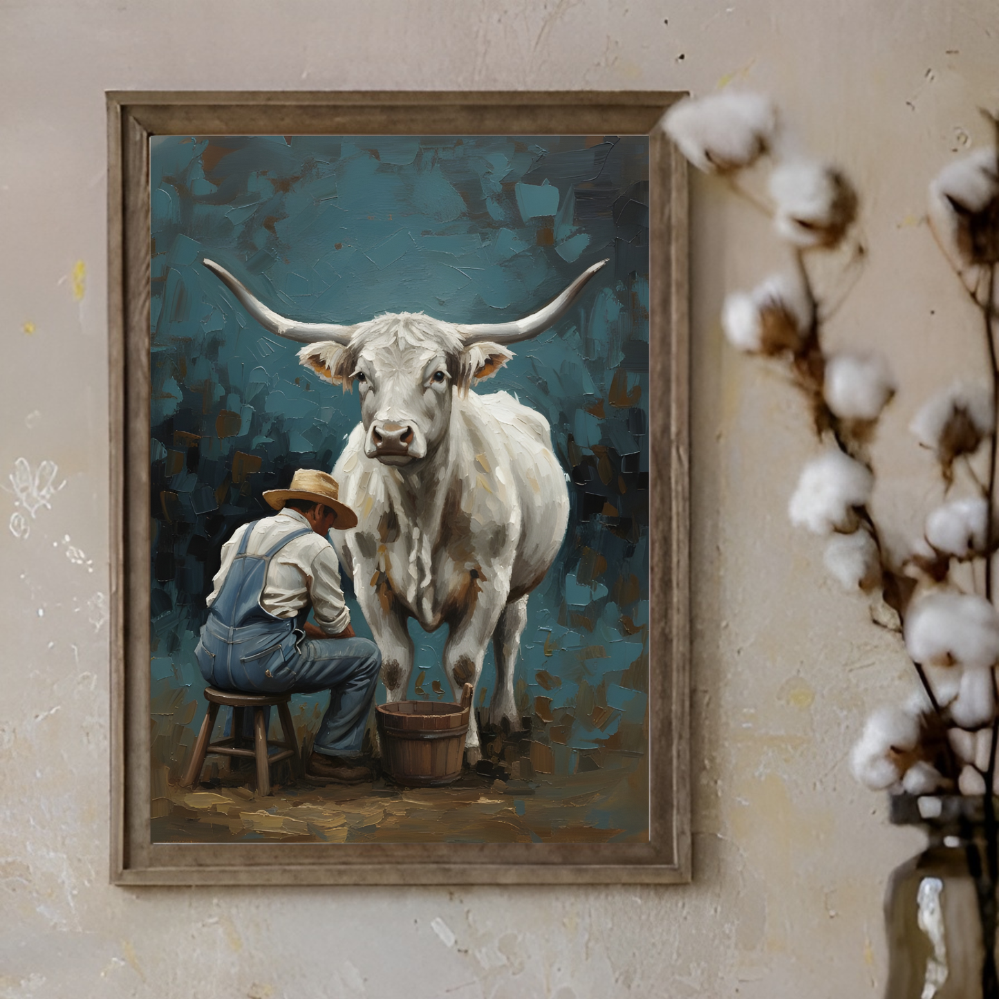 Original Textured Acrilic on Canvas"The Morning Milking" 60x80cm