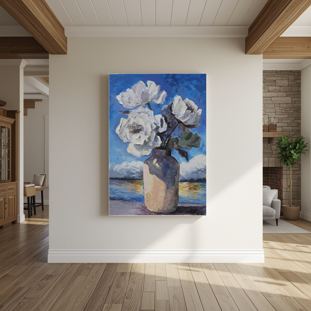 Original Acrylic on Canvas "White Flowers" 60X80cm