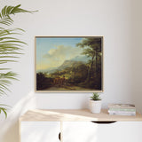 Italian Landscape with Travelers - Natural Wood Frame in Room