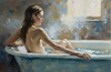 Original Acrylic Painting "Springside Sanctuary"60x80 cm depicting a serene young woman in a bath.